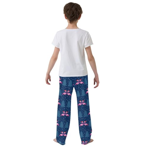 Merry Christmas Flamingo Tree Boys Long Pants Soft Trousers Elastic Waist Kids Lounge Bottoms with Pockets S-XL3