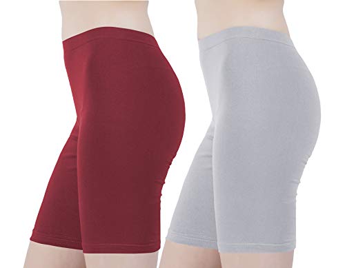 Image of Buy That Trendz Cotton Lycra Tight Fit Stretchable Cycling Shorts Womens | Shorties for Active wear /Exercise /Workout /Yoga /Gym /Cycle /Running Red Grey Combo Pack of 2