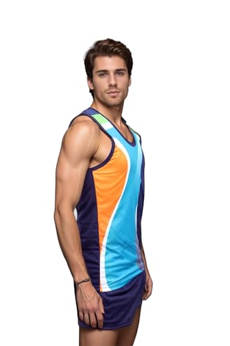 Image of HENCO Navy Blue Sublimation Athletic Sando kit (Sando & Shorts Combo) Running kit for Multi Sports, Yoga, Volleyball, Tennis,Cycling, Badminton, Gym & Fitness Inner Wear for Men /Women