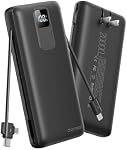 charmast 20000mAh Portable Charger with Wall Plug, Fast Charging Power Bank USB C, 20W PD Battery Pack with Built-in Cables Travel Essential for iPhone 16/15/14, Samsung, iPad More Devices (Black)