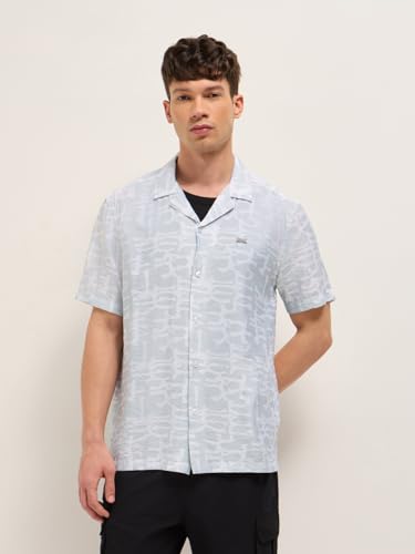 Image of THE BEAR HOUSE Men's Blue Tailored Fit Full Sleeve Cotton Printed Shirt