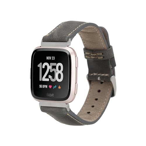 HARDISTON Smart Watch Band, Compatible With Fitbit Versa 4 Handmade Genuine Leather, Fitbit Watch Band, Replacement Leather Strap for Men & Women (Large, Grey)