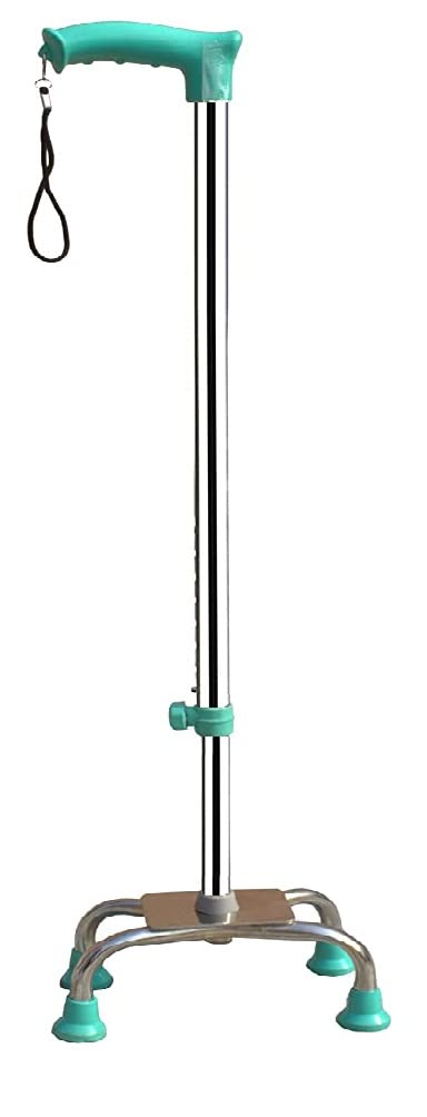 MUBBA 4 Leg Walking Sticks Height Adjustable Iron Stick Quadripod Chrome (Green)