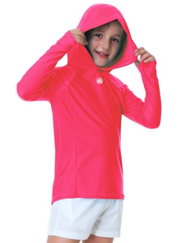 AOBUTE Unisex Kids Long Sleeve Hoodie Rash Guard Boys UPF 50+ Swim Top with Thumb Hole 3-12 Years3