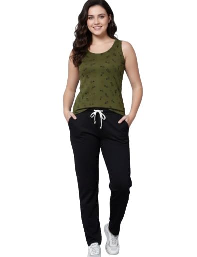 Image of DIAZ Women's Tank Top and Lower Set for Women | Stylish Cotton Co-Ord Set | Sleeveless Top & Jogger Lower for Women |Comfortable Stretchable Fabric 2-Piece Combo Set|women co ord set