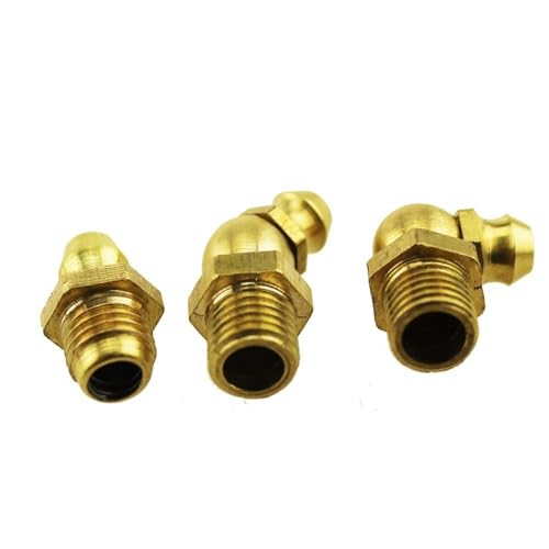 Qinlu-Brass Connector Hose Fitting 5pcs M6 M8 M10 Male Thread 1mm Pitch 45 90 Degree Straight Brass Hydraulic Grease Nipple Fittings, corrosion resistance(M10,Straight)