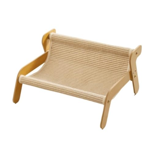 Fiozwea 猫用ハンモック ラタン クールソファ 木製フレーム 通気性 快適 天然素材 お手入れ簡単 ペット休憩遊び場 四季対応 屋内外兼用 (リネンスタイル) (リネン,44*54*28cm)