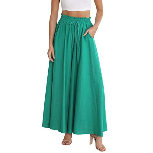 Palazzo Pants for Women Casual Culottes Drawstring Wide Leg Flowy Pants with Pockets Summer Lounge Boho Beach Pant