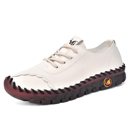 Image of Women's Tendon Soft Sole Casual Orthopedic Shoes Fashion HandSewing Leather Non-Slip Flat Loafers Low-top Outdoor Comfy Breathable Walk Mam Nurse Shoes