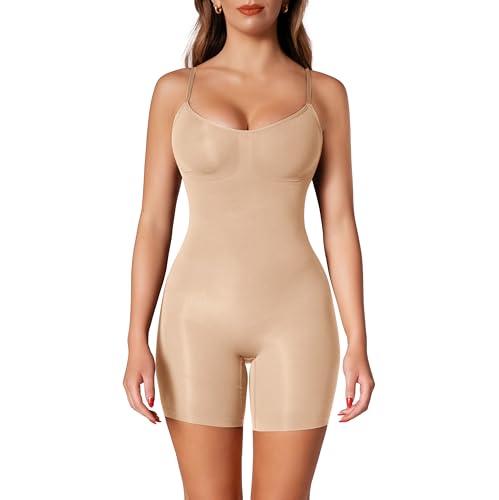 herslims Body moldeador con control de abdomen, tanga o calzón: body moldeador esculpido y traje de cuerpo de cintura arrebatada, Muslo de arena, L-XL