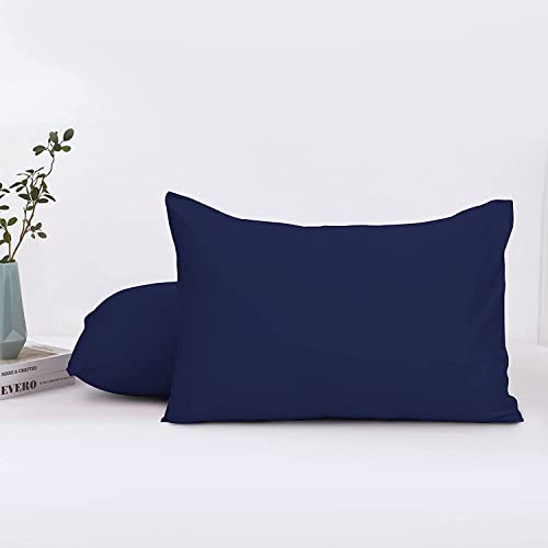 Image of Travel Pillow Case 12x18 Size Pack of 2 Pieces 100% Egyptian Cotton Zipper Closure 500 Thread Count Toddler Pillowcase Navy Blue