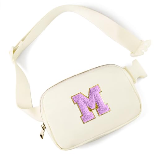 Image of Gitus Gifts for 8 9 10 11 12 Year Old Girls Belt Bag Fanny Pack Crossbody Bags with Initial Letter Patch Cute Stuff Birthday Gifts for Teen Girls Women Personalized Trend Stuff (Ivory-M)
