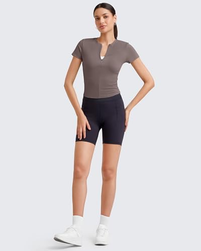 Image of G4Free BareFeel Womens Workout Tops Short Sleeve Half Zip Slim Fit Athletic Shirts Gym Running Yoga Slight Crop Tshirts