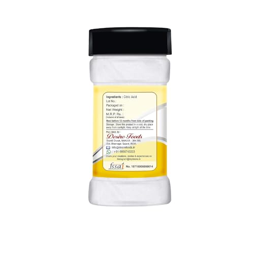Image of Desire Pure Citric Acid Crystals 200g | 100% Food Grade Nimbu Sat | Natural Preservative & Flavor Enhancer | For Cleaning, Cooking, Pickling & Household Use