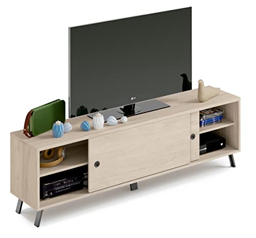 PEGANE Meuble TV 2 Portes Coloris Effet Bois - Hauteur 52 x Longueur 160 x Profondeur 40 cm