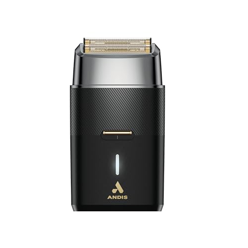 Andis 563616 Pro Foil Plus II Cordless Shaver, Gold Titanium Foils, Lithium Ion Battery, Includes USB-C Charging Stand, Black