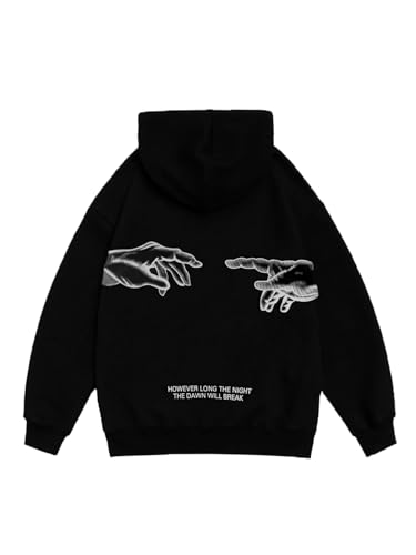 GORGLITTER Men's Graphic Hoodies Y2K Floral Slogan Print Drawstring Kangaroo Pocket Pullover Sweatshirt