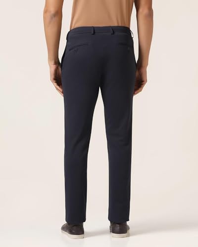 Image of Blackberrys Men's Blue Slim Fit Solid Regular Trousers