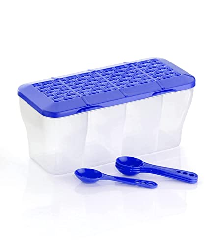LEAWALL Multipurpose Plastic 4 in 1 Masala Box for Kitchen, Spice Boxes for Kitchen, Transparent 4 Compartment Storage Containers Airtight Grocery,Cereal,Dry Fruits Dabba 1800 Ml with 4 Spoons (B0CG22NYS4) Amazon Price History, Amazon Price Tracker