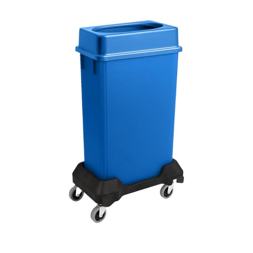 Image of 23 Gallon Slim Rectangular Garbage Can with Lid + Wheels - Dark Blue