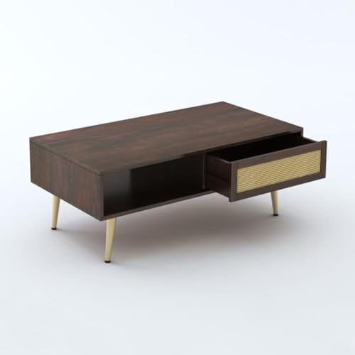Image of MAMTA DECORATION Solid Sheesham Wood Coffee Table for Living Room | Wooden Center Table with Drawer & Open Shelf Storage for Home, Hall & Lounge | Modern Teapoy /Tea Table | Walnut Finish