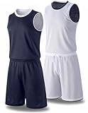 1 Set of Men's Reversible Basketball Jersey and Shorts, Double-Sided Custom Athletic Uniforms for Team Sports Practice (Navy/White, Small)