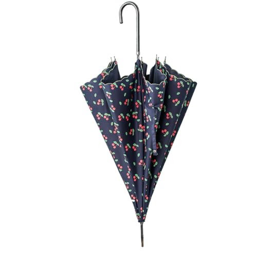 長傘 レディース チェリー柄 8本骨 かわいい 撥水 手動開閉 おしゃれ 軽量 通勤 通学 プレゼント デイリー 梅雨対策 (ネイビー)