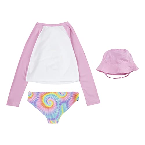 Hurley Girls' Long Sleeve Rash Guard And Hat 3-Piece Swimsuit Set, Mutli/Mermaid, 2T #TOP6