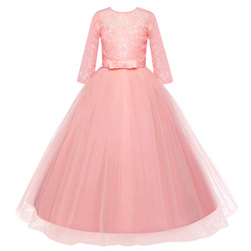 Image of Girls Flower Vintage Floral Lace 3 /4 Sleeves Floor Length Dress Wedding Party Evening Formal Pegeant Dance Gown