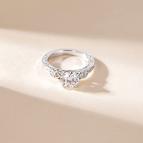1.5 CT Moissanite Engagement Rings for Women D Color VVS1 Clarity 925 Sterling Silver Vintage Moissanite Round Cut Celtic Promise Wedding Band Rings Size 4-102