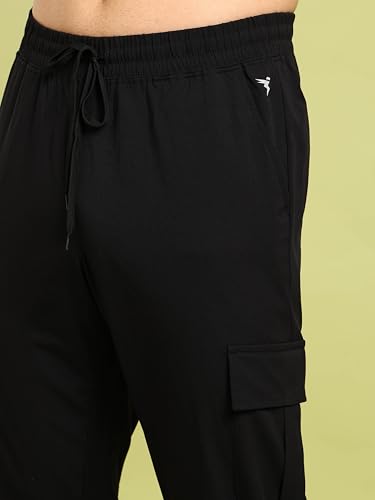 Image of TECHNOSPORT Men's Regular Fit Mid Rise Polyester Solid Cargos for Activewear, Regular Use and Quick Dry