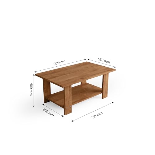 Image of FURLAY LatteEdge Engineered Wood Coffee Table with Bottom Shelf - 90 x 55 x 40 cm (001, Woodland)