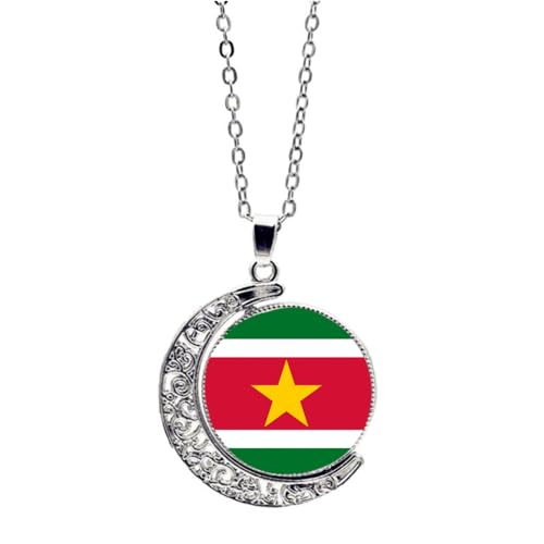 GONMFKM Collier Avec Pendentif Rotatif Avec Drapeau National Du Suriname, Pendentif En Forme De Lune Creuse, Collier Avec Chaîne En Pierre Du Temps, Cadeaux Souvenirs De Voyage, Accessoires De Bijou