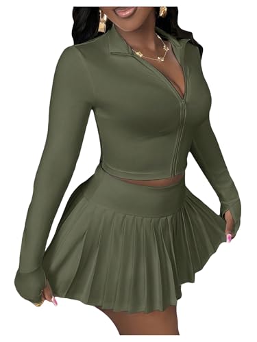 SOLY HUX Women's Skirt Sets 2 Piece Outfits Long Sleeve