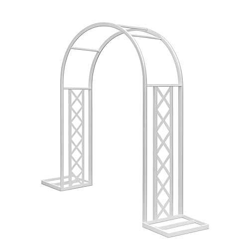 Arco de jardín de metal blanco con base, pérgola de enrejado de rosas para jardín, fiesta, patio, entrada, ajustable, 140 x 300 cm de ancho