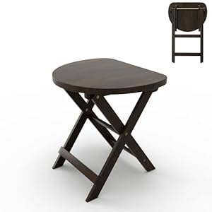 Vlush Solid Wood Folding Stool, Rubberwood Portable Chair with Handle, Sturdy Semi-Circular Folding Stool Chair for Dorm Room, Living Room, Kitchen, Bedroom, Dresser and Outdoor Dining Fishing. Brown