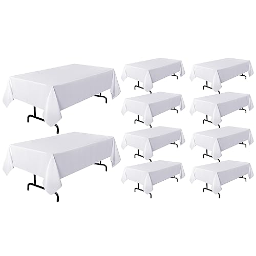 Image of sancua 10 Pack White Tablecloth 60 x 120 Inch, Rectangle Table Cloth for 8 Feet Tables - Stain and Wrinkle Resistant Washable Polyester Table Cover for Dining Tables, Buffet Parties and Camping