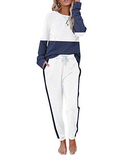 Eurivicy Women s Sweatsuit Set 2 Piece Color Block Long Sleeve Pullover and Drawstring Sweatpants Sport Outfits Sets