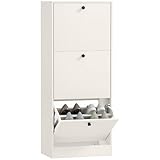 HOMCOM Scarpiera stretta con 3 porte, scarpiera ingresso ingresso con ripiani regolabili, per 12 paia di scarpe, 47 x 28 x 115 cm, bianco venato