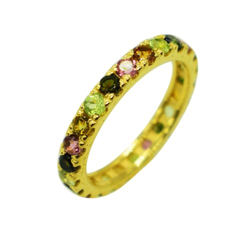 Bague d'éternité en argent 925 avec pierres fines de naissance multicolores pour femme