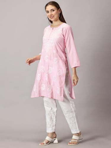 Image of FCH, Fashionable Chikan Handikraft Women's Cotton Lucknowi Chikankari Printed Straight Kurta for Regular Wear Girls Flared Kurta