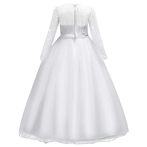 Girls 3/4 Sleeves Floor Length Tulle Vintage Lace Bridesmaid Wedding Dress Birthday Pageant Party Evening Gown2