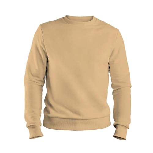 Moletom Masculino Gola Careca Básico Confortável (BR, Alfa, G, Regular, Regular, Caqui)