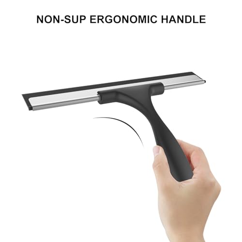 Image of SetSail Shower Squeegee for Glass Doors Stainless Steel Squeegee for Shower Glass All-Purpose Window Squeegee for Tile Shower Walls, Bathroom, Sink, Mirror, Car Window Cleaning 10 Inches