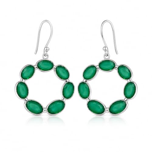 Boucles d'oreilles cercle femme argent 925 pierre gemme naturelle bijou artisanal bohème