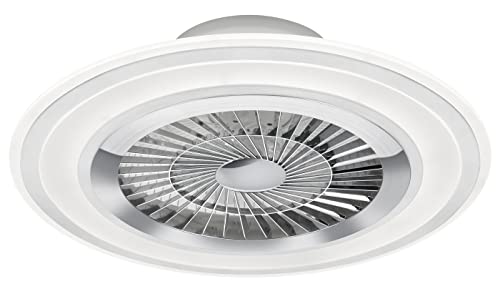 Flaga - Ventilador y plafón LED con efecto cielo estrellado, borde blanco y satinado con mando a distancia
