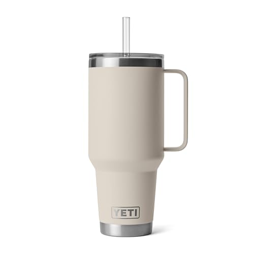 Image of YETI Rambler 42 oz Tumbler with Handle and Straw Lid, Travel Mug Water Tumbler, Vacuum Insulated Cup with Handle, Stainless Steel, Cape Taupe