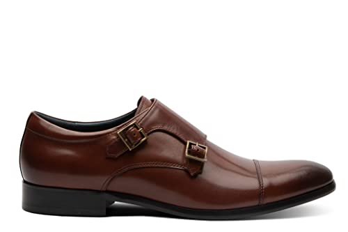 Image of Blake McKay Miles Men's Dress Shoe Leather Double Monk Cap Toe. Monkstrap with a Breathable Leather Lining, Ortholite Insole, and Durable Rubber Sole.