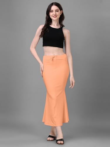 Image of Women's Saree Shapewear Petticoat, Cotton Blend Stretchable Mermaid Skirt, High Waist Tummy Control, Smooth Curve Fit with Adjustable Drawstring