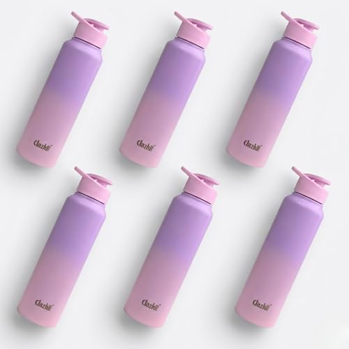 Image of Clazkit Dual Colored Stainless Steel Water Bottle |ISI Certified Leakproof,Durable for School Kids, Fridge, Sports, Gym, Yoga & Office - Easy to Clean & Reusable-1000ml - Set of 6 - Pink